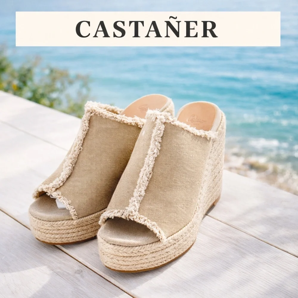 Castañer Canvas Espadrille Wedge Mules Beige Size 39